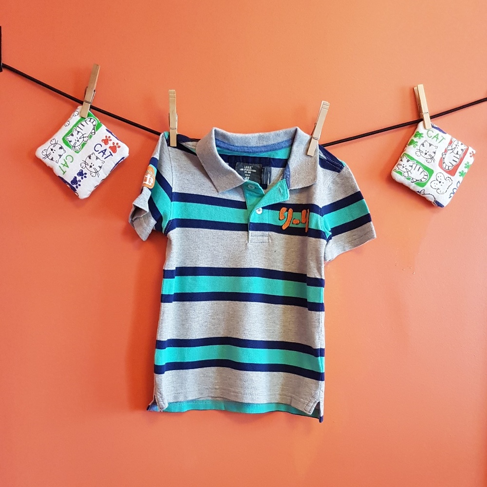NEW Toddler Boys Blue & Gray Striped T, Size 2-4Y